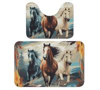 Lot de 2 tapis de bain doux à motif de chevaux comme arrière-plan, tapis de toilette en forme de U 40 x 60 cm, tapis de bain à séchage rapide pour salle de bain, baignoire, lavable, super absorbant