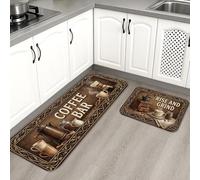 Lot de 2 tapis de café vintage rustiques pour sol, design brassé, confortable, lavable, pour cuisine, éviers, salle à manger
