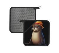 Lot de 2 tapis de casserole résistants à la chaleur en forme de castor avec chapeau - Tapis d'isolation carré de 18 cm, adapté pour la cuisine, la pâtisserie, les casseroles chaudes, etc.