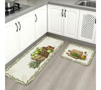 Lot de 2 tapis de cuisine à herbes rustiques, panier de pommes d'été, lavables et confortables pour évier, buanderie, salle de bain, entrée