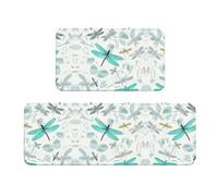 Lot de 2 tapis de cuisine à imprimé libellule verte pour sol, maison, bureau, évier, buanderie
