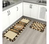 Lot de 2 tapis de cuisine à motif géométrique pour sol, motif rustique en zigzag et brique, tapis doux et confortable, lavable pour éviers de cuisine, buanderie, salle de bain