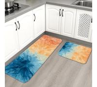 Lot de 2 tapis de cuisine abstrait pour sol, bleu et orange, doux artistique, rembourré, confortable, lavable, antidérapant pour cuisine, évier, buanderie, salle de bain