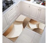 Lot de 2 Tapis de Cuisine Anti-Fatigue Art Abstrait Moderne Tapis de Sol Antidérapants et Résistants à la Saleté Demi-Cercle Simple Paillasson pour Couloir, Devant Évier, Entrée et Porte, Brun Clair