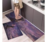Lot de 2 Tapis de Cuisine Anti-Fatigue Ciel Étoilé Rêve Tapis de Sol Antidérapants et Résistants à la Saleté Lion Mignon Paillasson pour Couloir, Devant Évier, Entrée, 43x75cm+43x120cm, Violet