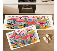 Lot de 2 Tapis de Cuisine antidérapant, Aquarelle Plantes Fleurs Sauvages Feuilles Tapis de Cuisine antidérapant Lavable, Couloir, Salon, Chambre à Coucher, 45×75cm+45×150cm