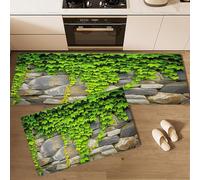 Lot de 2 Tapis de Cuisine antidérapant, Campagne Plantes Vignes Vieux Mur Pierre Tapis de Cuisine antidérapant Lavable, Couloir, Salon, Chambre à Coucher, 50×80cm+50×160cm