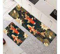 Lot de 2 Tapis de Cuisine Antidérapant et Lavable, Grand Tapis Cuisine Devant Evier Absorbe l'eau et l'huile, Rugs Séchage Rapide pour Cuisine Buanderie Entree Chambre Fish 120x180cm+120x360cm 6-1133