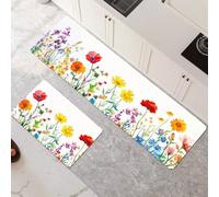 Lot de 2 Tapis de Cuisine Antidérapant et Lavable, Petit Tapis Cuisine Devant Evier Absorbe L'eau et L'huile, Rugs Séchage Rapide pour Cuisine Buanderie Entree Chambre Watercolor 30x50cm+30x90cm 6-386