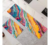 Lot de 2 Tapis de Cuisine Antidérapant et Lavable, Petit Tapis Cuisine Devant Evier Absorbe L'eau et L'huile, Rugs Séchage Rapide pour Cuisine, Buanderie, Entree, Chambre Curved 45x70cm+45x140cm 6-782