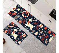 Lot de 2 Tapis de Cuisine Antidérapant et Lavable, Petit Tapis Cuisine Devant Evier Absorbe L'eau et L'huile, Rugs Séchage Rapide pour Cuisine Buanderie Entree Chambre Christmas 40x60cm+40x120cm 6-524