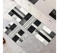 Lot de 2 Tapis de Cuisine Antidérapant et Lavable, Petit Tapis Cuisine Devant Evier Absorbe l'eau et l'huile, Rugs Séchage Rapide pour Cuisine Buanderie Entree Chambre Stripes 45x70cm+45x140cm 6-449