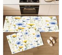 Lot de 2 Tapis de Cuisine antidérapant, Fleurs Campagne Plantes Fleurs Sauvages Pissenlits Tapis de Cuisine antidérapant Lavable, Couloir, Salon, Chambre à Coucher, 45×75cm+45×150cm
