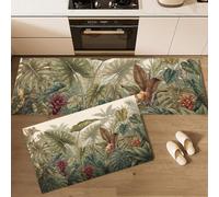 Lot De 2 Tapis De Cuisine Antidérapant Forêt Tropicale Rétro | Lavable Tapis De Sol Monstera Paysage De Feuillage Avec Ruban Antidérapant Pour Couloir, Salle De Bain, 50X80+50X150, Vert Olive
