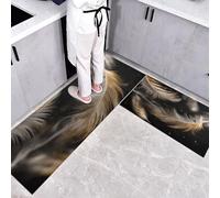 Lot de 2 Tapis de Cuisine antidérapant,Lavable Tapis de Cuisine Minimalisme Illustration de Plumes, Couloir, Chambre à Coucher, Salle de Bain.(Noir et Or, 50x80+50x150cm)