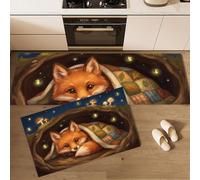 Lot De 2 Tapis De Cuisine Antidérapant Livres D'Images D'Animaux Contes Fées | Lavable Tapis De Sol Renard Lucioles Patchwork Avec Ruban Antidérapant Pour Couloir,Salle De Bain,50X80+50X120,Brun Foncé