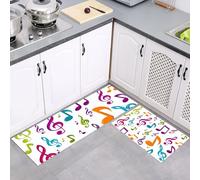 Lot de 2 Tapis de Cuisine Antidérapant, Thème Musical Notes De Musique en Couleur, Lavable Tapis de Cuisines avec Autocollants Antidérapants pour Cuisine, Couloir, Coloré ,40x60cm+40x120cm