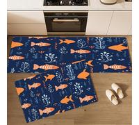 Lot de 2 Tapis de Cuisine antidérapant, Vie Marine Algues Poissons Tapis de Cuisine antidérapant Lavable, Couloir, Salon, Chambre à Coucher, 45×75cm+45×150cm