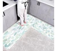 Lot de 2 Tapis de Cuisine Antidérapants 43×75cm+43×120cm,Absorbants Tapis de Sol Cuisine Lavables avec Aquarelle Nervures Des Feuilles Décoratifs et Nature Plantes,pour Couloir,Salle à Manger,Entrée