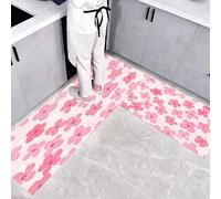 Lot de 2 Tapis de Cuisine Antidérapants 45×75cm+45×150cm, Absorbants Tapis de Sol Cuisine Lavables avec Fleurs Fleur Pêcher Décoratifs et Plantes Illustration, pour Couloir, Salle à Manger, Entrée
