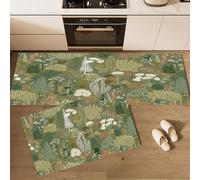 Lot de 2 Tapis de Cuisine Antidérapants 45×75cm+45×150cm,AbsorbantsTapis de Sol Cuisine Lavables avec Fleurs Sauvages Plantes Décoratifs et Nature Mousse Plantes,pour Couloir,Salle à Manger,Entrée