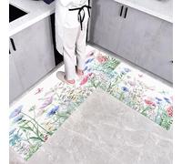 Lot de 2 Tapis de Cuisine Antidérapants 45×75cm+45×150cm,AbsorbantsTapis de Sol Cuisine Lavables avec Fleurs Sauvages Libellule Décoratifs et Plantes À L'Aquarelle,pour Couloir,Salle à Manger,Entrée