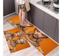Lot de 2 Tapis de Cuisine Antidérapants, Absorbant l'Eau l'Huile, Résistant à Poussière, Tapis de Cuisine à Personnes Portant Vêtements Ethniques pour l'Intérieur (Portrait Femmes 40x60cm+40x120cm )