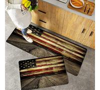 Lot de 2 Tapis de Cuisine antidérapants, Absorbe l'eau et l'huile, Résistant à la poussière Tapis de Cuisine,États-Unis, drapeau américain vintage sur,Tapis de Sol pour l'intérieur,40x60 cm+40x100 cm