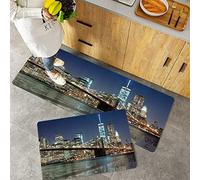 Lot de 2 Tapis de Cuisine antidérapants, Absorbe l'eau et l'huile, Résistant à la poussière Tapis de Cuisine,New York, New York City Horizon de Brookl,Tapis de Sol pour l'intérieur,40x60 cm+40x100 cm