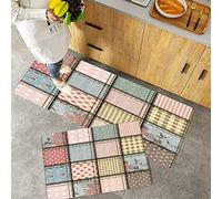 Lot de 2 Tapis de Cuisine antidérapants, Absorbe l'eau et l'huile, Résistant à la poussière Tapis de Cuisine,Shabby Chic, Patchwork Denim Seem Pieces ,Tapis de Sol pour l'intérieur,40x60 cm+40x100 cm