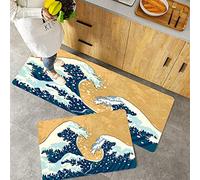 Lot de 2 Tapis de Cuisine antidérapants, Absorbe l'eau et l'huile, Résistant à la poussière Tapis de Cuisine,Japonais, vague de tempête au Japon, dess,Tapis de Sol pour l'intérieur,40x60 cm+40x100 cm