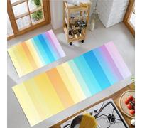 Lot De 2 Tapis De Cuisine Antidérapants Absorbe l'eau Et l'huile Résistant À La Poussière Tapis De Cuisine - Motif Rayures Dégradées - Arc-en-Ciel Abstrait - 43X75Cm+43X150Cm - Jaune Citron