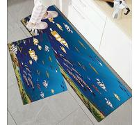 Lot de 2 Tapis de Cuisine antidérapants,Aquarium, nombreux poissons au fond de l'océan Cartoon Waterife Deep Ca,Résistant à la poussière Tapis de Cuisine,Tapis de Sol pour l'intérieur,45x70+45x120 cm