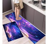Lot de 2 Tapis de Cuisine antidérapants Arbre Lumineux Tapis de Cuisine Vortex Magique Durable et Anti-Fatigue pour l'intérieur, la Salle à Manger, évier, Bureau, Bleu-Violet, 45x75cm+45x150cm