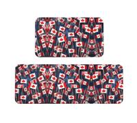 Lot de 2 tapis de cuisine antidérapants avec de nombreux petits drapeaux canadiens pour la maison, le bureau, la buanderie