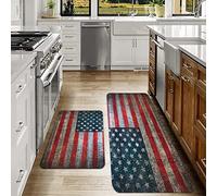 Lot de 2 Tapis de Cuisine antidérapants,Drapeau américain drapeau de la royauté texturé toile de fond américaine sur,Absorbe l'eau et l'huile, Résistant à la poussière Tapis de Cuisine,40x60+40x120 cm