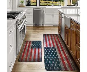 Lot de 2 Tapis de Cuisine antidérapants,Drapeau américain drapeau de la royauté texturé toile de fond américaine sur,Absorbe l'eau et l'huile, Résistant à la poussière Tapis de Cuisine,40x60+40x120 cm