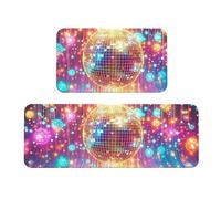 Lot de 2 tapis de cuisine antidérapants en bois avec boules disco et lumières de scène, tapis de sol de cuisine anti-fatigue pour la maison et le bureau