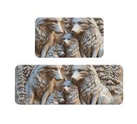 Lot de 2 tapis de cuisine antidérapants en bois avec ceinture de loup 3D effet pierre et tapis de sol anti-fatigue pour la maison et le bureau