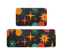 Lot de 2 tapis de cuisine antidérapants en bois avec étoiles à quatre pointes colorées et anti-fatigue pour la maison et le bureau