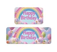 Lot de 2 tapis de cuisine antidérapants en bois avec inscription « Happy Rainbow Birthday » et anti-fatigue pour la maison et le bureau