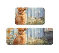 Lot de 2 tapis de cuisine antidérapants en bois avec inscription « Look Out The Window At The Dog » pour la maison et le bureau