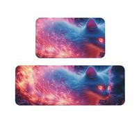 Lot de 2 tapis de cuisine antidérapants en bois avec motif chats autour du feu, tapis de sol anti-fatigue pour la maison et le bureau