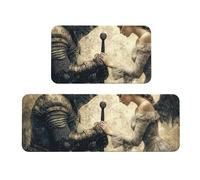 Lot de 2 tapis de cuisine antidérapants en bois avec motif chevaliers et anges, tapis de sol de cuisine, tapis de sol anti-fatigue pour la maison et le bureau