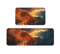 Lot de 2 tapis de cuisine antidérapants en bois avec motif d'oiseau à ailes de flamme, tapis de sol anti-fatigue pour la maison et le bureau