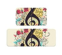 Lot de 2 tapis de cuisine antidérapants en bois avec symbole musical et anti-fatigue pour la maison et le bureau