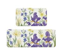 Lot de 2 tapis de cuisine antidérapants en bois, motif orchidées et fleurs sauvages, tapis de sol de cuisine, tapis de sol anti-fatigue pour la maison et le bureau