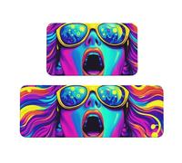 Lot de 2 tapis de cuisine antidérapants en bois pour la maison et le bureau Motif femme fantastique avec cheveux en spirale