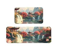Lot de 2 tapis de cuisine antidérapants en bois pour ponts de pierre, étangs de lotus et cascades - Tapis de sol de cuisine anti-fatigue pour la maison et le bureau