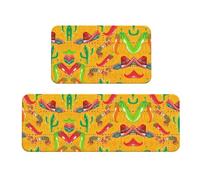 Lot de 2 tapis de cuisine antidérapants en forme de chapeau de cactus et piment pour cuisine, bar, bureau